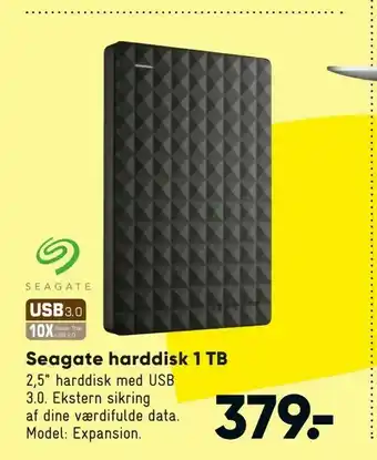 Bilka Seagate harddisk 1 TB tilbud