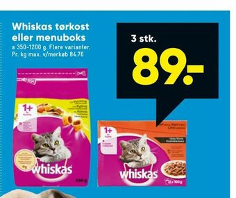 Bilka Whiskas tørkost eller menuboks tilbud