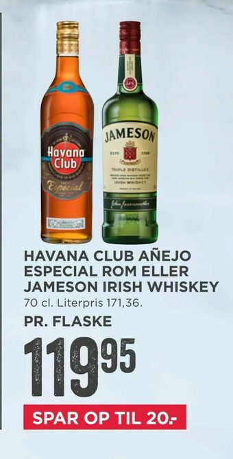 MENY Havana club añejo especial rom eller jameson irish whiskey tilbud