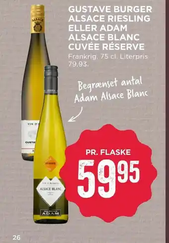 MENY Gustave burger alsace riesling eller adam alsace blanc cuvée réserve tilbud