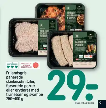 REMA 1000 Frilandsgris panerede skinkeschnitzler, farserede porrer eller gryderet med tranebær og svampe 250-400 g tilbud