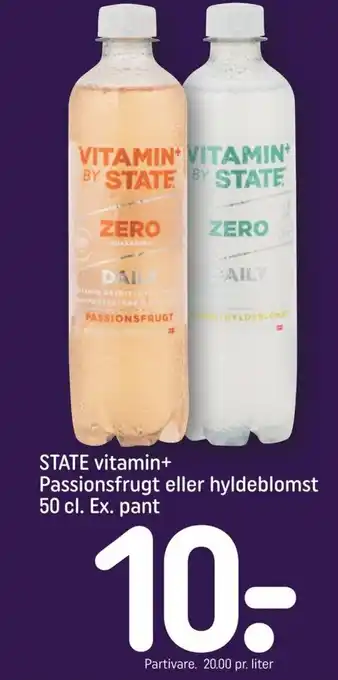 REMA 1000 STATE vitamin+ Passionsfrugt eller hyldeblomst 50 cl. Ex. pant tilbud