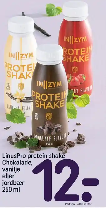 REMA 1000 LinusPro protein shake Chokolade, vanilje eller jordbær tilbud