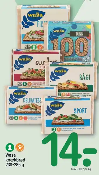 REMA 1000 Wasa knækbrød 230-285 g tilbud