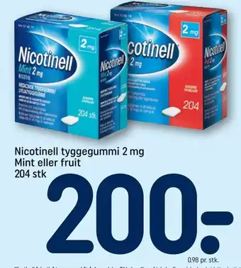 REMA 1000 Nicotinell tyggegummi 2 mg Mint eller fruit 204 stk tilbud