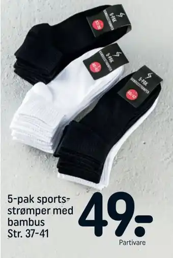 REMA 1000 5-pak sports-strømper med bambus Str. 37-41 tilbud