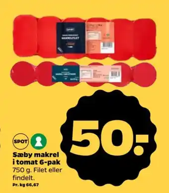 Netto Sæby makrel i tomat 6-pak 750 g. Filet eller findelt. tilbud