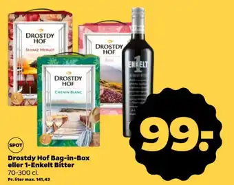 Netto Drostdy Hof Bag-in-Box eller 1-Enkelt Bitter 70-300 cl. tilbud