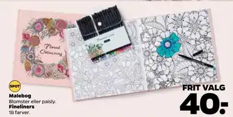 Netto Malebog Blomster eller paisly. Fineliners 18 farver. tilbud