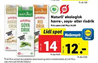Naturli’ økologisk havre-, soya- eller risdrik