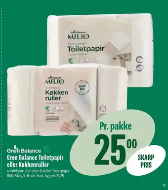 Min Købmand Grøn balance toiletpapir eller køkkenruller tilbud