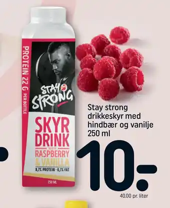 REMA 1000 Stay strong drikkeskyr med hindbær og vanilje tilbud