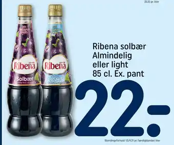 Ribena solbær almindelig eller light 85 cl. ex. pant