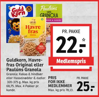 SPAR Guldkorn, havrefras original eller paulúns granola tilbud