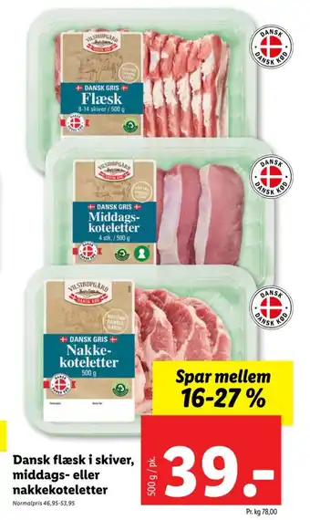 Lidl Dansk flæsk i skiver, middags- eller nakkekoteletter tilbud