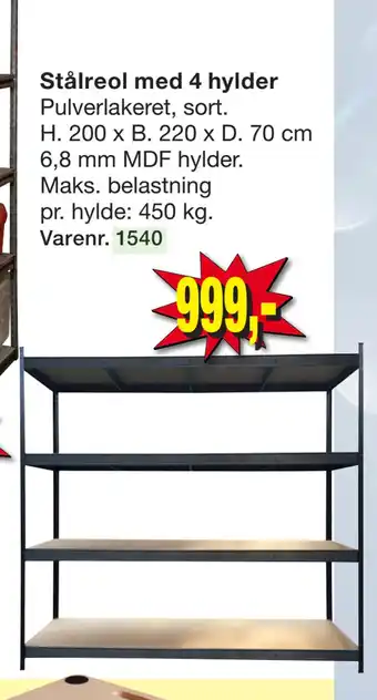Harald Nyborg Stålreol med 4 hylder tilbud