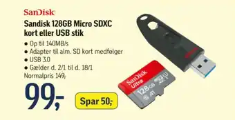Føtex Sandisk 128GB Micro SDXC kort eller USB stik tilbud