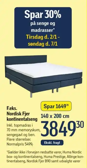 Føtex F.eks. Nordisk Fjer kontinentalseng tilbud