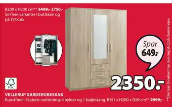 JYSK Vellerup garderobeskab tilbud