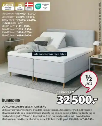 JYSK Dunlopillo e300 elevationsseng tilbud