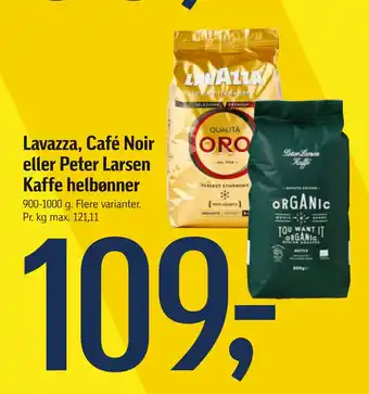 Føtex Lavazza, café noir eller peter larsen kaffe helbønner tilbud