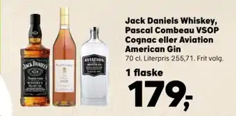 Kvickly Jack Daniels Whiskey, Pascal Combeau VSOP Cognac eller Aviation American Gin tilbud