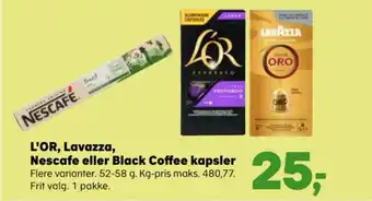 Kvickly L'OR, Lavazza, Nescafe eller Black Coffee kapsler tilbud