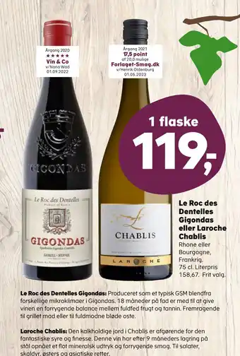 Kvickly Le roc des dentelles gigondas eller laroche chablis tilbud