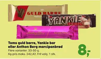 SuperBrugsen Toms guld barre, yankie bar eller anthon berg marcipanbrød tilbud