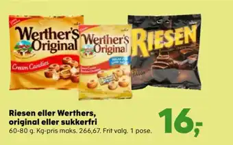 SuperBrugsen Riesen eller Werthers, original eller sukkerfri tilbud