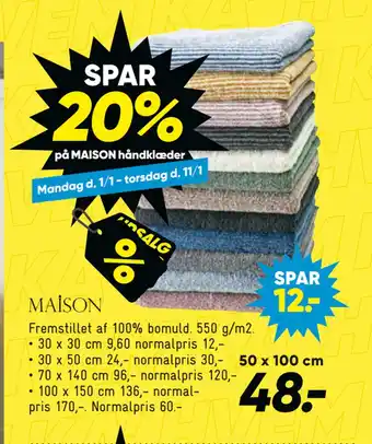 Bilka Spar 20% på maison håndklæder tilbud