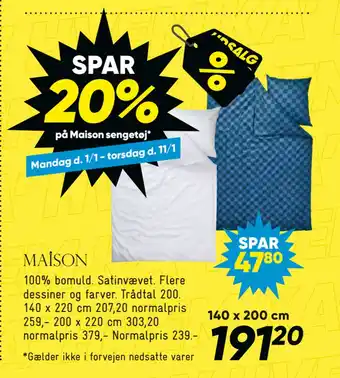 Bilka Spar 20% på maison sengetøj tilbud
