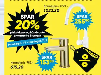 Bilka Spar 20% på køkken- og hånd vaskarmatur fra bluerain tilbud
