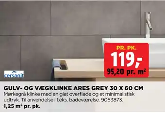 jem & fix Gulv- og vægklinke ares grey 30 x 60 cm tilbud