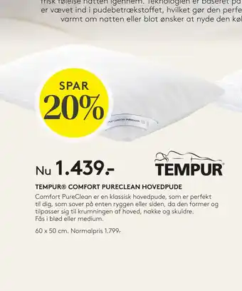 SENG Tempur comfort pureclean hovedpude tilbud