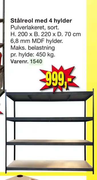 Harald Nyborg Stålreol med 4 hylder tilbud