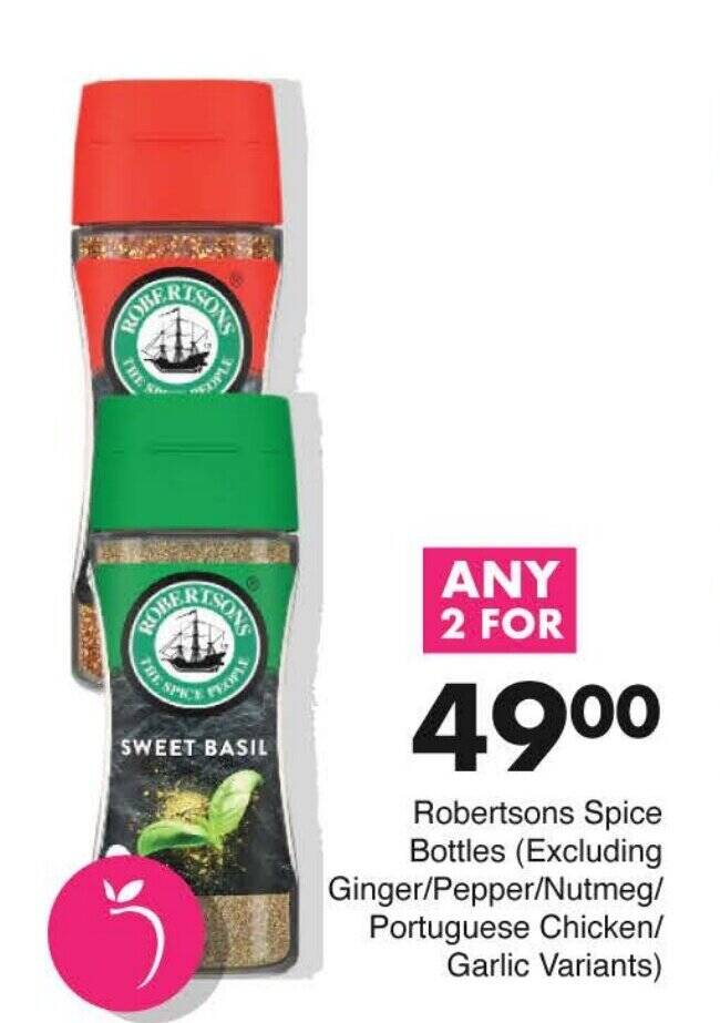 Robertsons Spice Bottles (Excluding Ginger/Pepper/Nutmeg/ Portuguese Chicken/ Garlic Variants