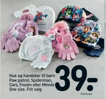 REMA 1000 Hue og handsker til børn Paw patrol, Spiderman, Cars, Frozen eller Minnie tilbud