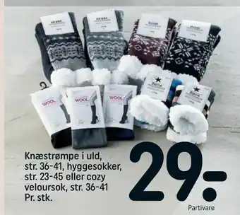 Knæstrømpe i uld, str. 36-41, hyggesokker, str. 23-45 eller cozy veloursok, str. 36-41
