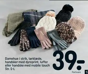 REMA 1000 Damehue i strik, tørklæde, handsker med dyreprint, luffer eller handske med mobile touch Str. S-L tilbud