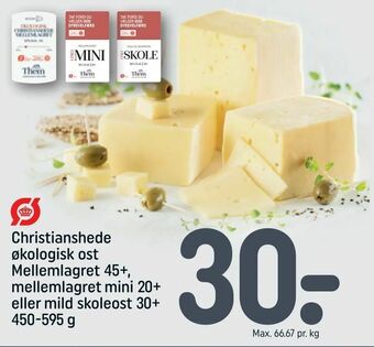 REMA 1000 Christianshede økologisk ost Mellemlagret 45+, mellemlagret mini 20+ eller mild skoleost 30+ tilbud