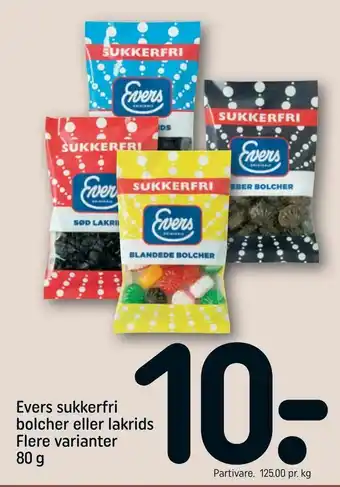 REMA 1000 Evers sukkerfri bolcher eller lakrids tilbud