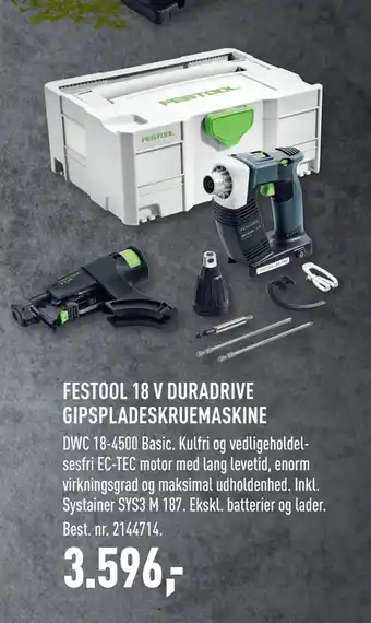 Johannes Fog Festool 18 v duradrive gipspladeskruemaskine tilbud