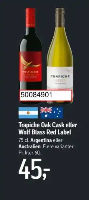 Føtex Trapiche Oak Cask eller Wolf Blass Red Label 75 cl. tilbud