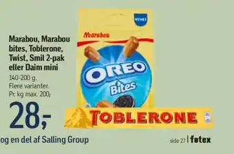 Føtex Marabou, Marabou bites, Toblerone, Twist, Smil 2-pak eller Daim mini tilbud