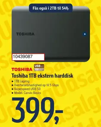 Føtex Toshiba 1TB ekstern harddisk tilbud