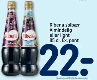 REMA 1000 Ribena solbær Almindelig eller light 85 cl. Ex. pant tilbud
