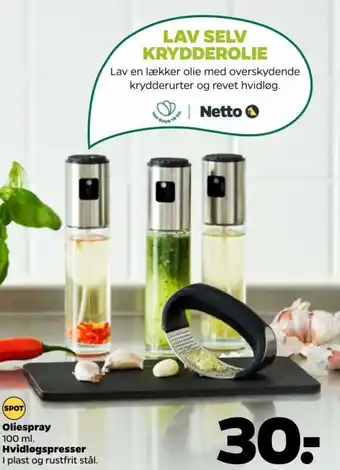 Netto Oliespray 100 ml. Hvidløgspresser tilbud