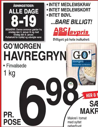 ABC Lavpris Havregryn tilbud