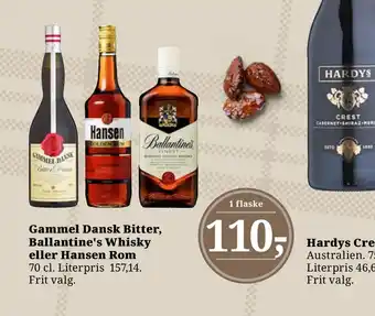 Dagli'Brugsen Gammel dansk bitter, ballantine's whisky eller hansen rom tilbud